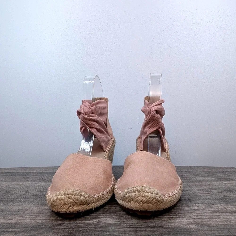 Eileen Fisher Pink Suede Espadrille Wedge Sandals Ankle‎ Zip Women 8.5